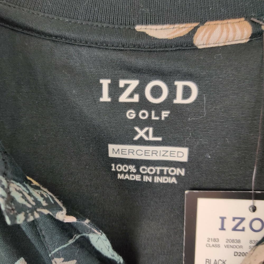 Izod Mens Large Black Floral Polo Golf Rugby Casual Shirt - Picture 5 of 11